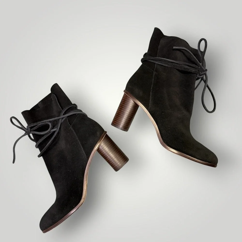 Pour La Victoire Irona Womens‎ Black Suede Wrap Tie  Ankle Boots Size 10